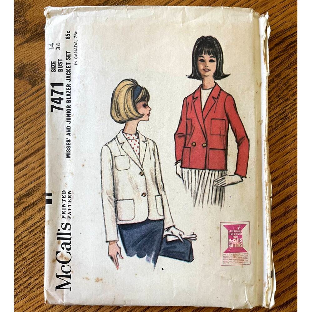 Vintage 1960s McCalls 7471 Sewing Pattern Size Small 14 Blazer Jacket Set